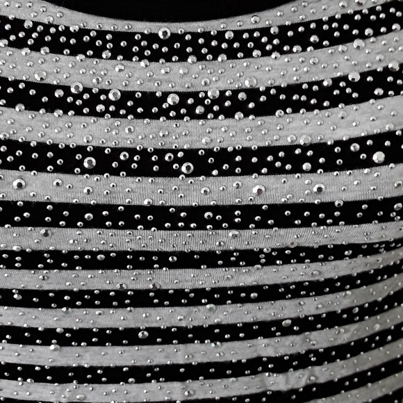 DESIGN history Black & White Stripe Silver Bling Top Cap Sleeve Round Neck L - Picture 8 of 12